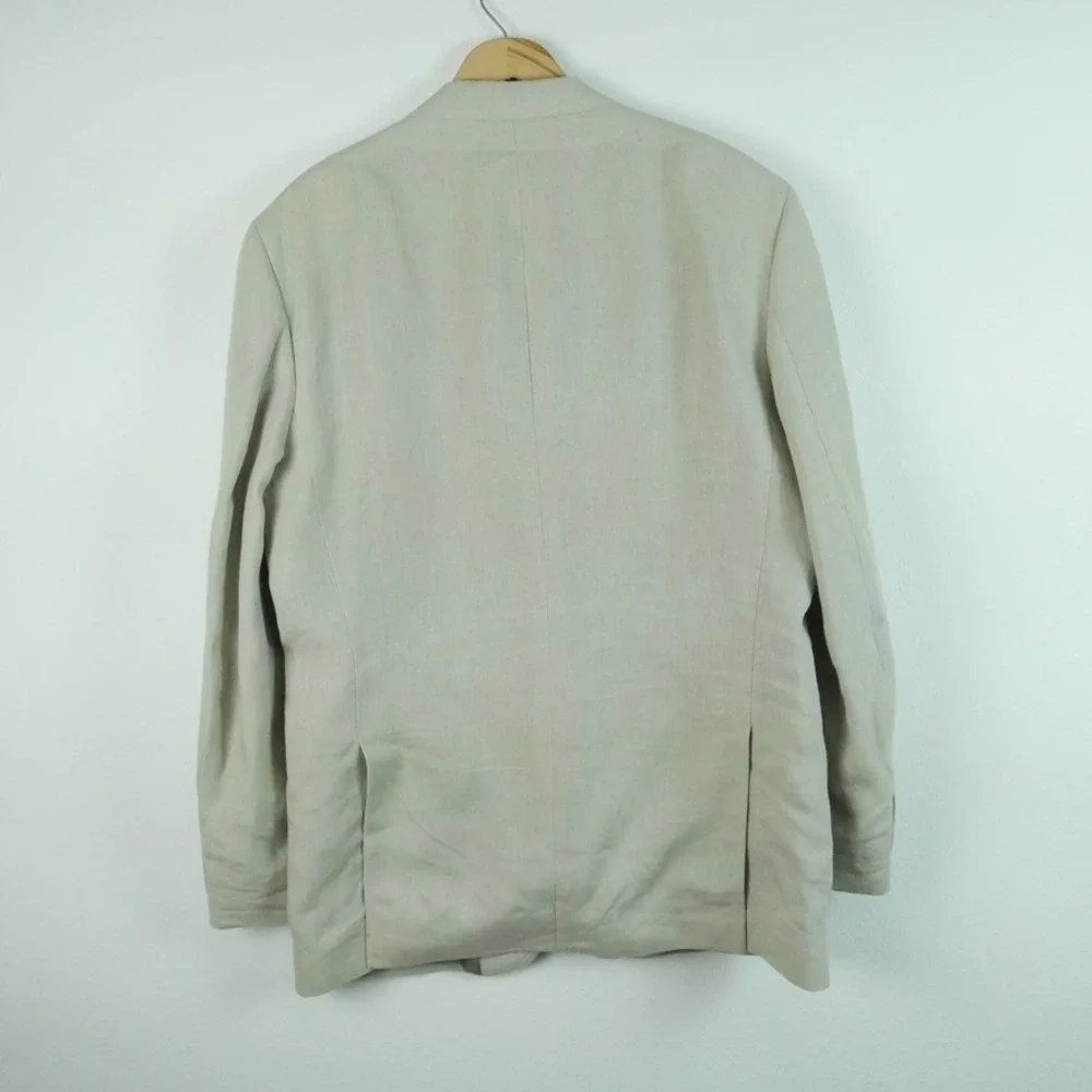 Saks‎ Fifth Avenue Mens 42R Blazer 100% Linen 2 Button Sport Coat Beige Preppy